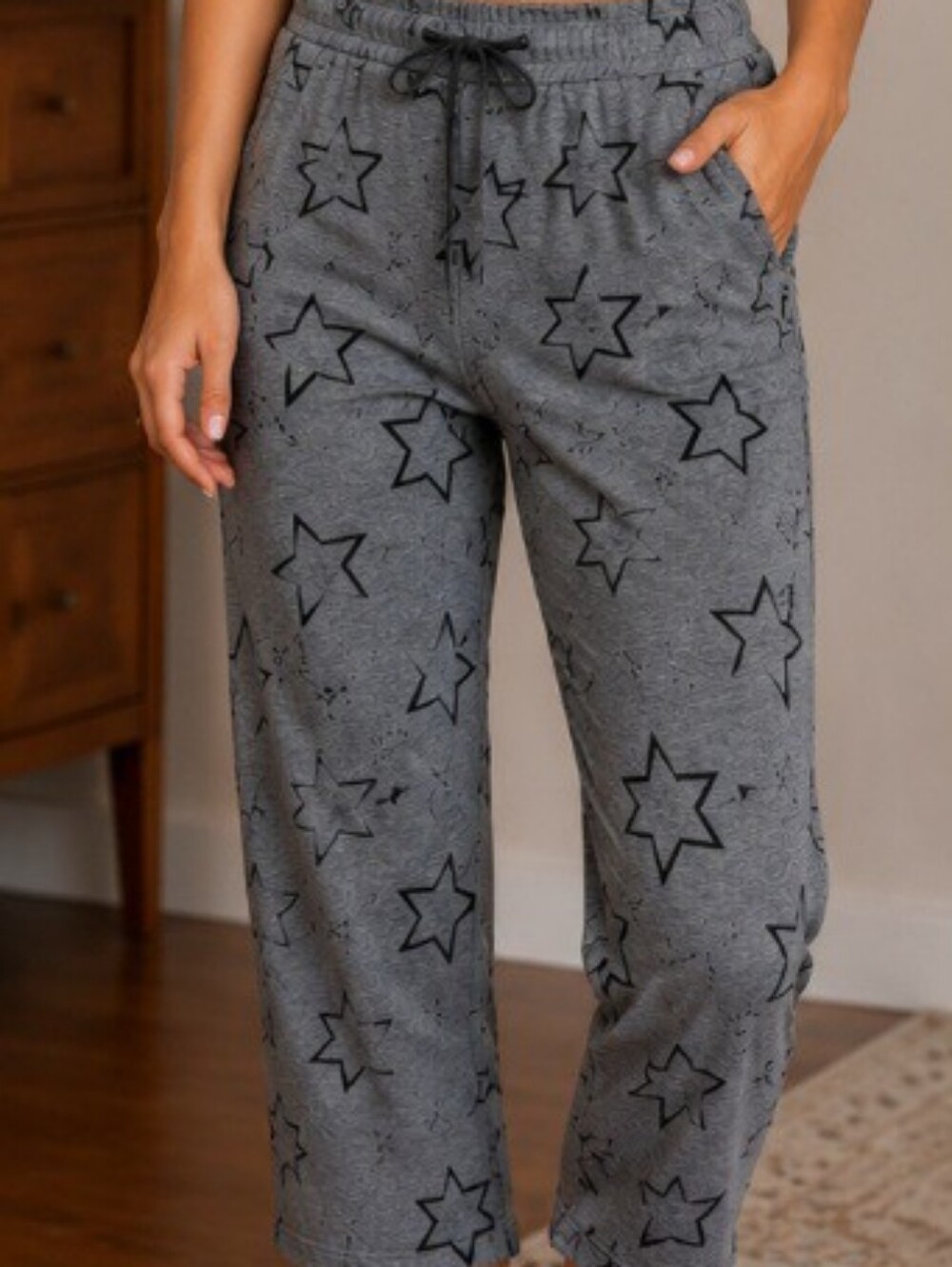 Gray Star Print Lounge Pants | Cozy Soft Pajama Bottoms - Picture 1 of 3